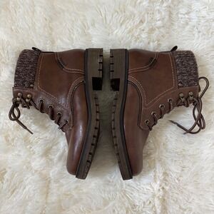 Eva & Zoe Cristy Brown Lace Up Combat Boots with Knit Collar Size 7.5 M